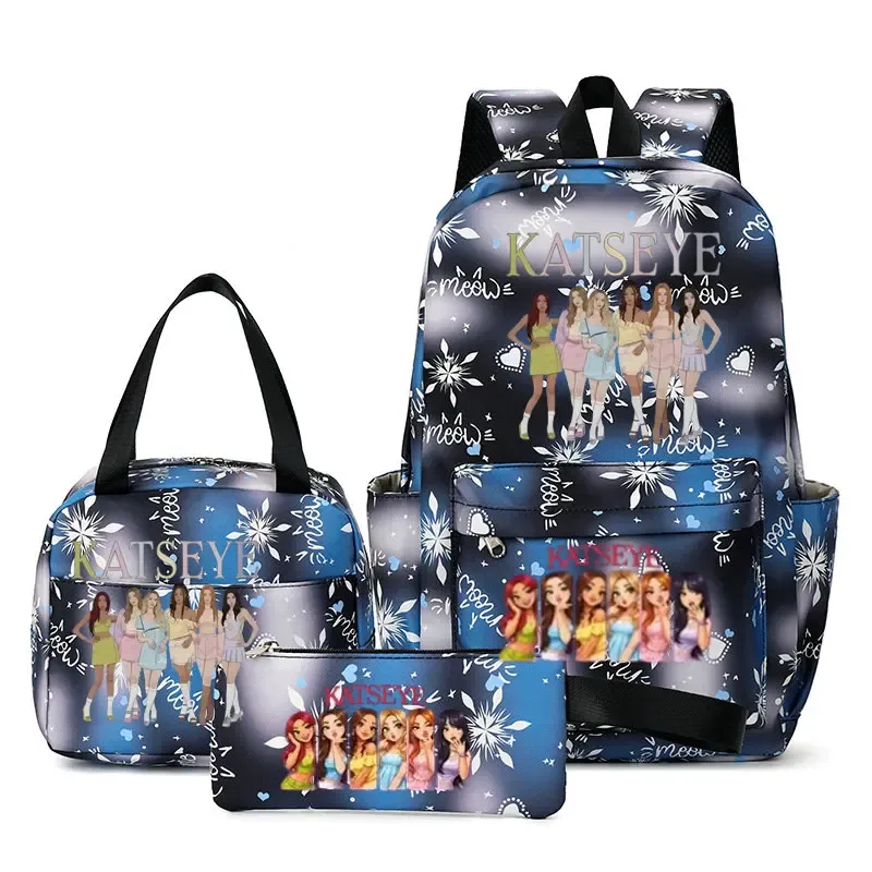sacs à dos katseye à imprimé amusant, ensemble de 3 pièces, sacs d'école en nylon pour ordinateur portable pour femmes, pour adolescentes, garçons, étudiants, enfants, kawaii