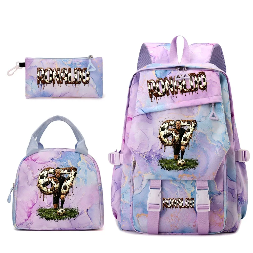 ensemble de sacs à dos pour étudiants avec imprimé cr7 ronaldo 67, avec sac à lunch et trousse à crayons, sac à dos de voyage pour adolescentes
