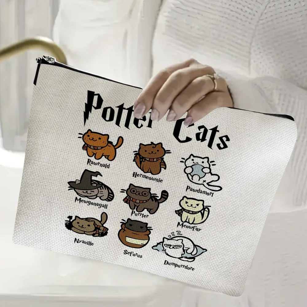 décontracté dessin animé pottere chat femmes organisateur de voyage enfant portefeuille fille sac cosmétique double impression dame mariage maquillage sacs sac à main