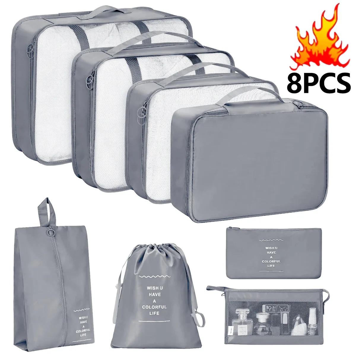 7 pièces/ensemble organisateur de voyage sacs de rangement valise emballage cubes ensemble étuis portable bagages vêtements chaussure bien rangé pochette pliante.-zmt