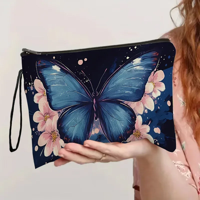trousse de maquillage simple imprimé papillon, pochette de voyage pour rouge à lèvres pour femmes, pochette à cosmétiques, organisateur pour dames, sac de rangement de toilette à fermeture éclair