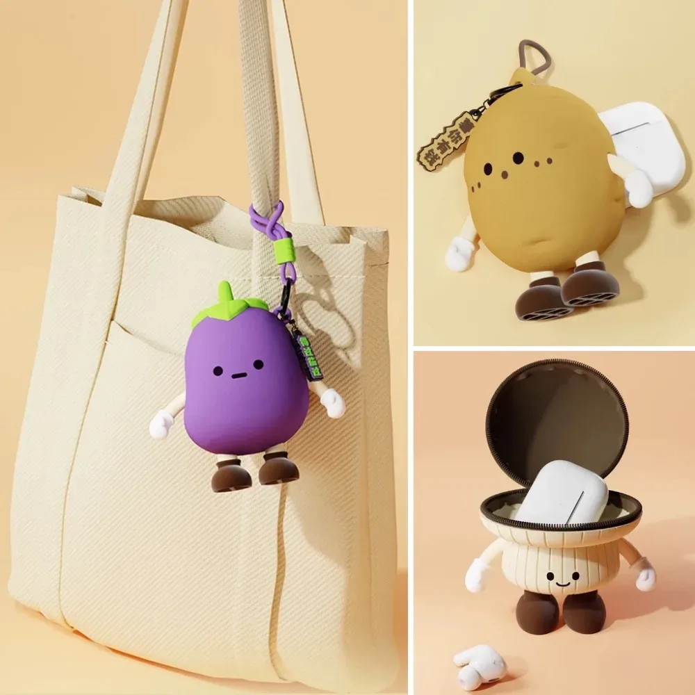 porte-monnaie en silicone kawaii en forme de légumes, mignonnes pochettes carotte et champignon, porte-clés, étui pour écouteurs, accessoires organisateurs pour sacs à dos pour femmes