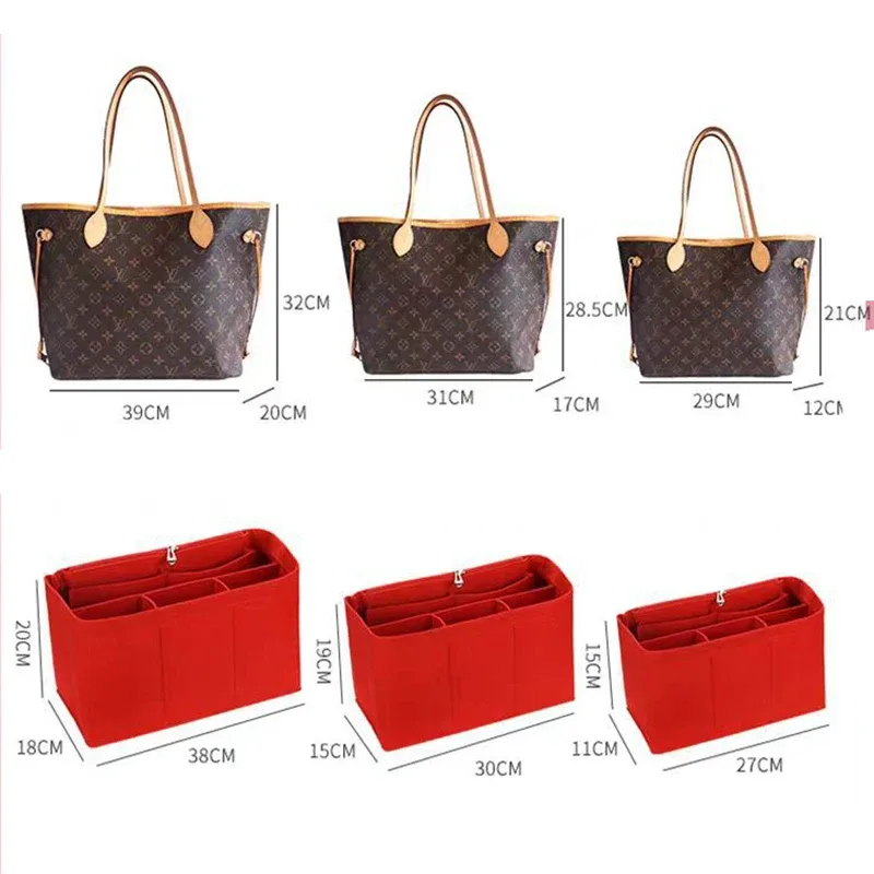 insert organisateur de sac à main en feutre pour lv neverfull mm gm pm, sac de doublure façonnant dans le sac, organisateur avec poches zippées, rangement