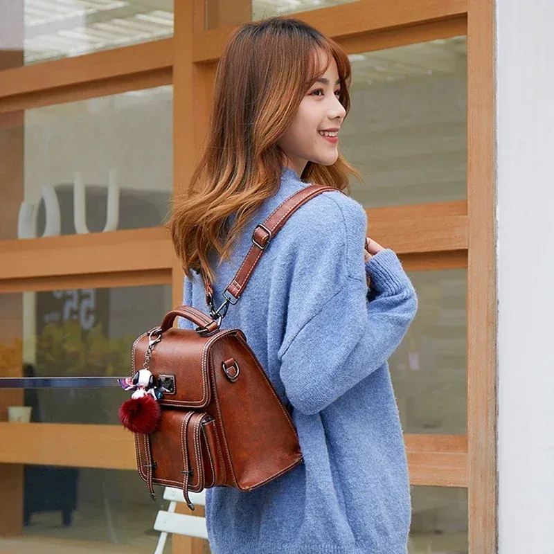 petit sac à dos femme en similicuir vintage de luxe – sacs à dos imperméables marron et noir 2026 – mochilas mujer juveniles