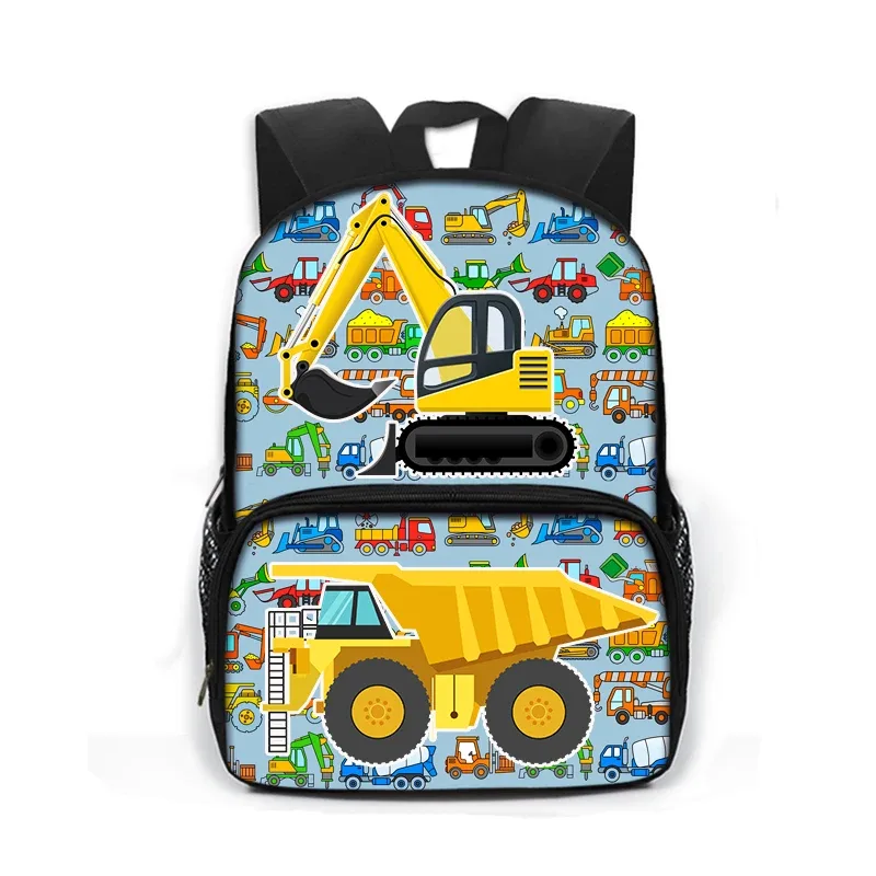 sac à dos imprimé dessin animé de police, voiture, bus, pelle, camion, sac de jour pour enfants, sac de livre pour écoliers de maternelle