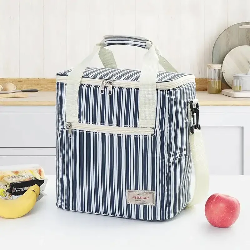 sac à bandoulière épais pour maman, sacs à main de stockage de lait maternel, sac de boîte à déjeuner isolé rayé de grande capacité