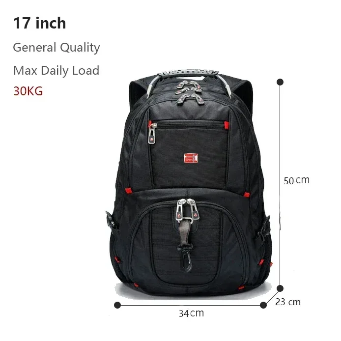 sac à dos multifonctionnel suisse 2026, durable, pour ordinateur portable 17 pouces, sac de voyage, sac à livres universitaire, port de chargement usb, résistant à l'eau