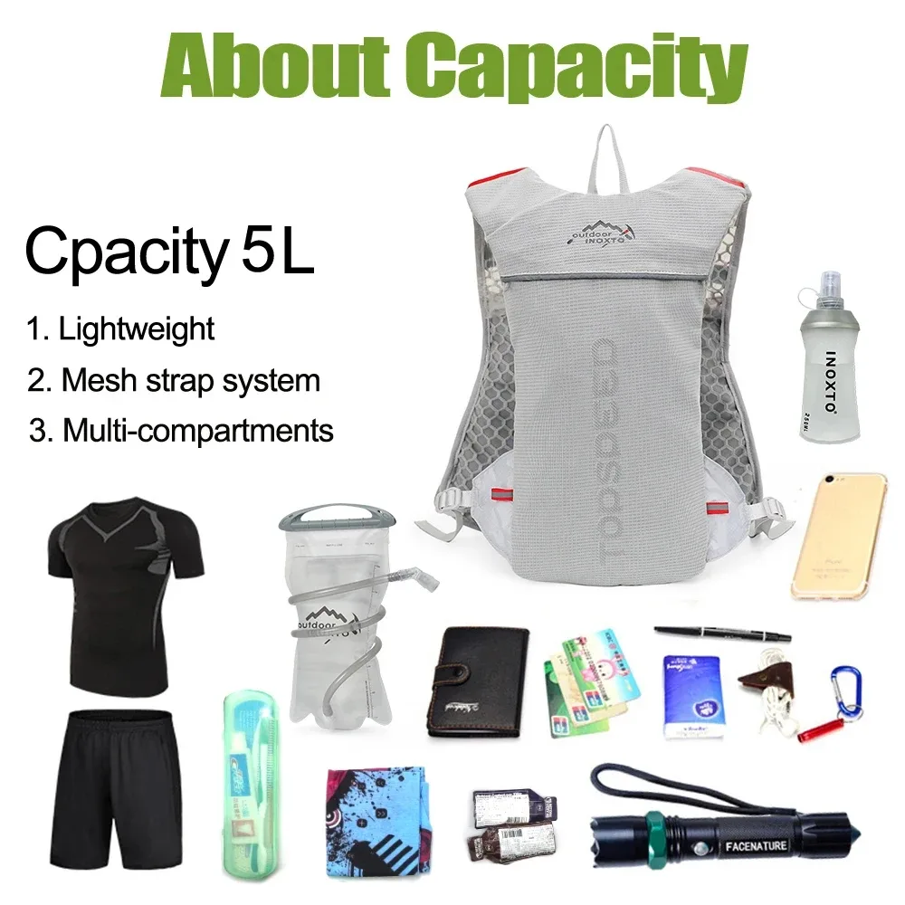 sac à dos ultraléger pour hommes, 5l, pour course en plein air, gilet d'hydratation, jogging, respirant, pour marathon, vélo, bouteille d'eau, 500ml