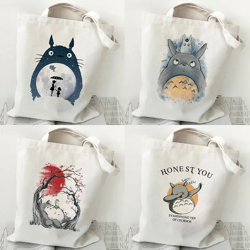 Femmes dessin animé Eco réutilisable sac à provisions femme épaule Shopper sac fourre-tout Studio Ghibli collège sac à main rétro grandes dames