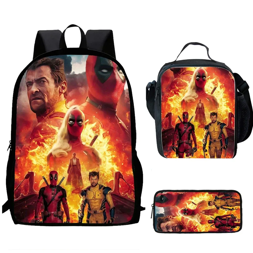 classique populaire d-deadpool w-wolverine imprimer 1/3 pièces/ensemble étudiant sacs d'école sac à dos pour ordinateur portable sac à dos avec sac à déjeuner porte-crayon
