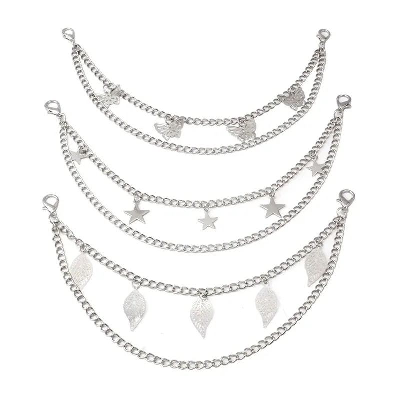 nouvelle sangle chaîne métallique multi-couches diy avec pendentifs papillon, cœur et étoile pour sac à bandoulière
