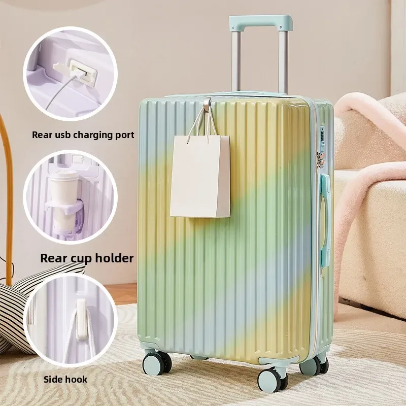 valise à roulettes haut de gamme pour influenceurs, couleur dégradée, grande capacité, 22 pouces, avec serrure à code pour voyage.