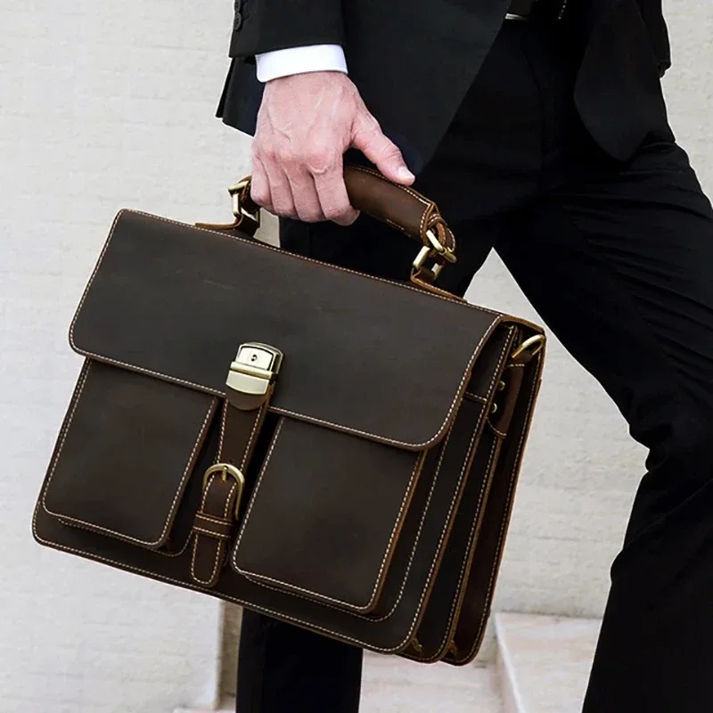 luufan-sac d'ordinateur portable en cuir véritable pour homme, étui à bombes d'affaires, sac de messager en cuir de vache, sac de calcul initié, fourre-tout pour homme, 15 pouces