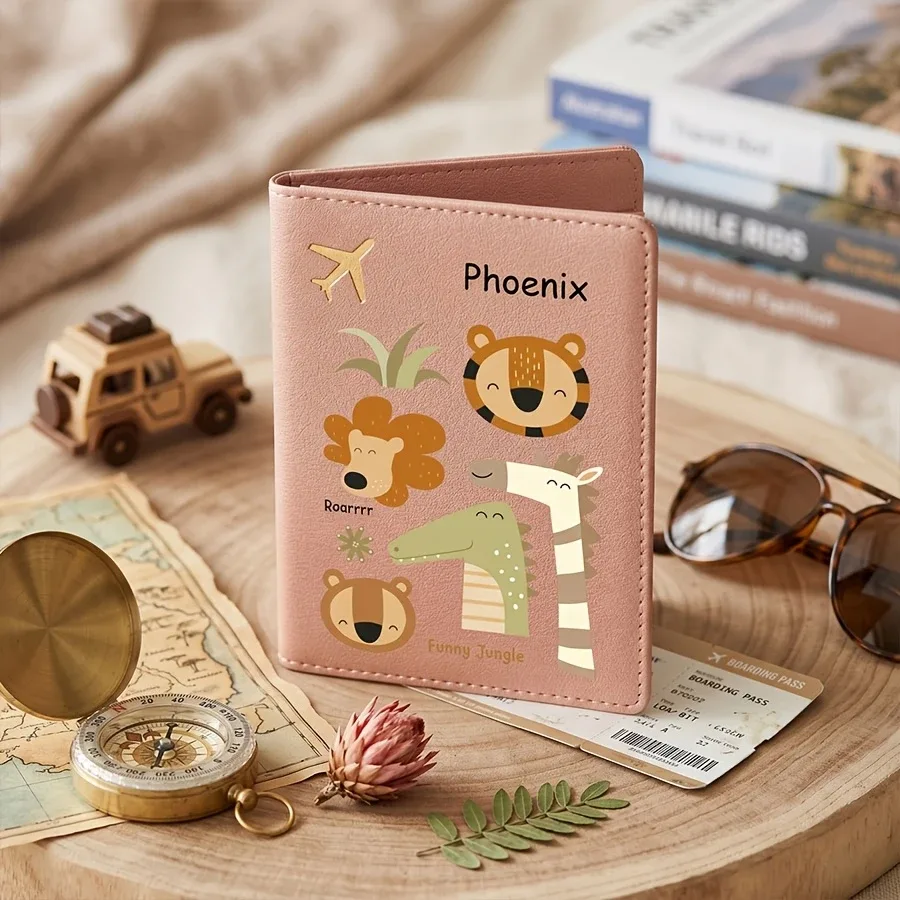 porte-passeport personnalisé avec nom et texte, étui de passeport mignon à motif de dessin animé, couverture de passeport et organiseur de documents