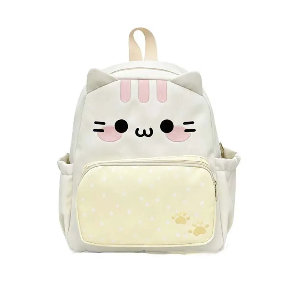 sac à dos pour chat de style japonais, grande capacité, design avec oreilles 3d, sac à dos kawaii léger, bretelles réglables, sac à dos à pois.
