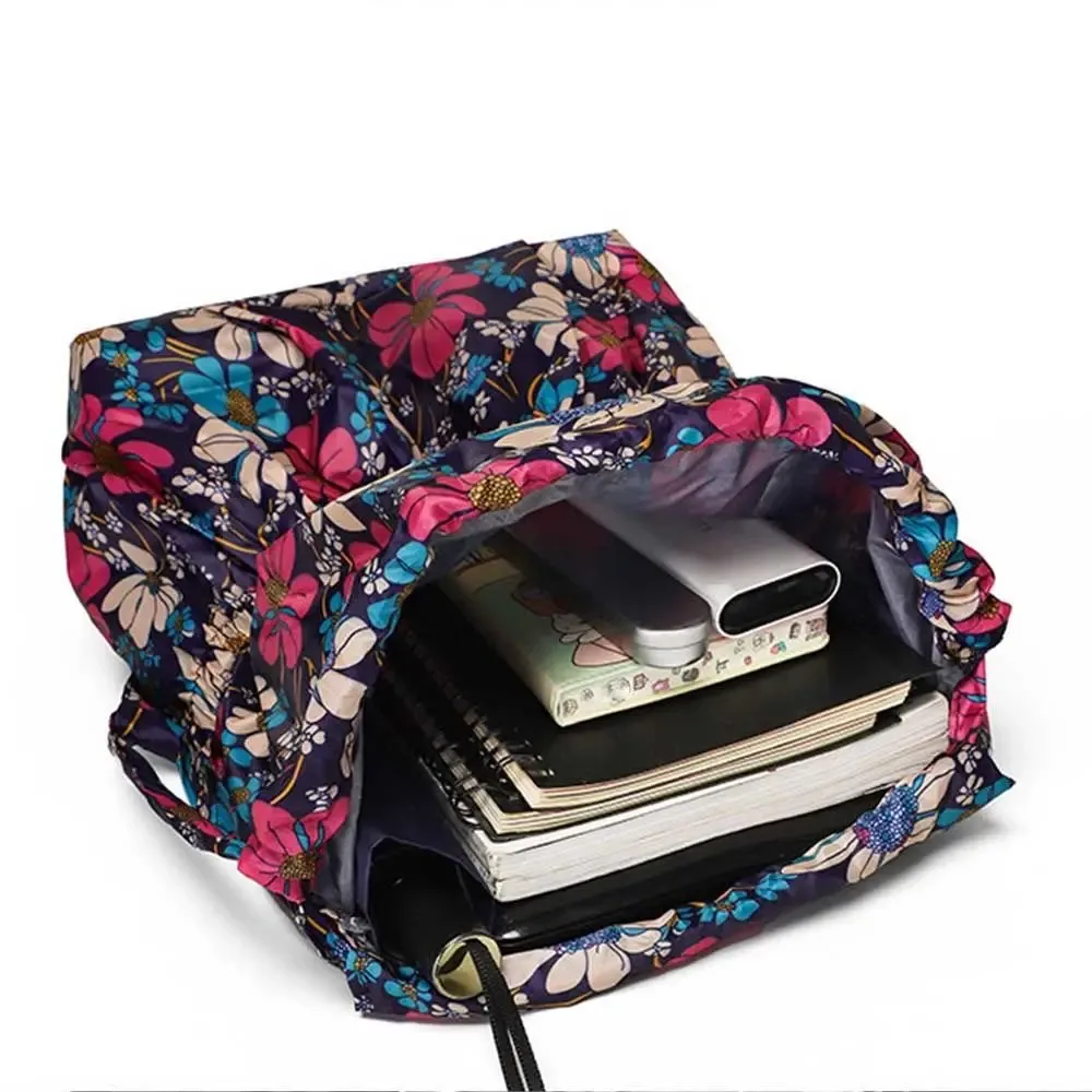 sac à dos décontracté à imprimé floral avec cordon de serrage, imperméable, grande capacité, en polyester, pour le sport et l'école, pour femmes
