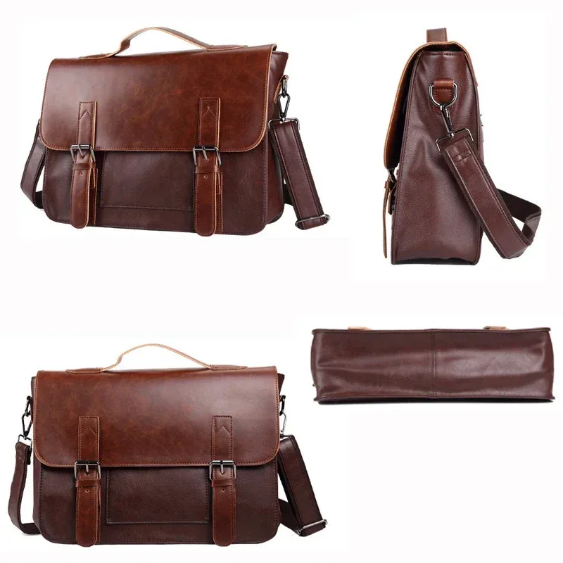 sac à main rétro en cuir pu pour homme, fourre-tout vintage, étui à bombes, business, bureau, ordinateur portable, sacoche décontractée