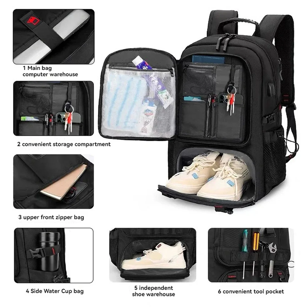 sac à dos de voyage extensible grande capacité 60l pour ordinateur portable, grand sac à dos professionnel pour homme, avec compartiment à chaussures, port de chargement usb