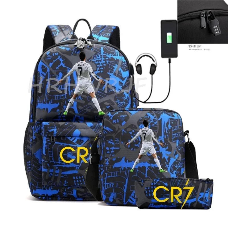 sacs à dos sport décontractés cr7, lot de 3, légers et simples, grande capacité, pour adolescents, ordinateurs portables, école, femmes, hommes, voyage, usb, anti-vol, mochilas