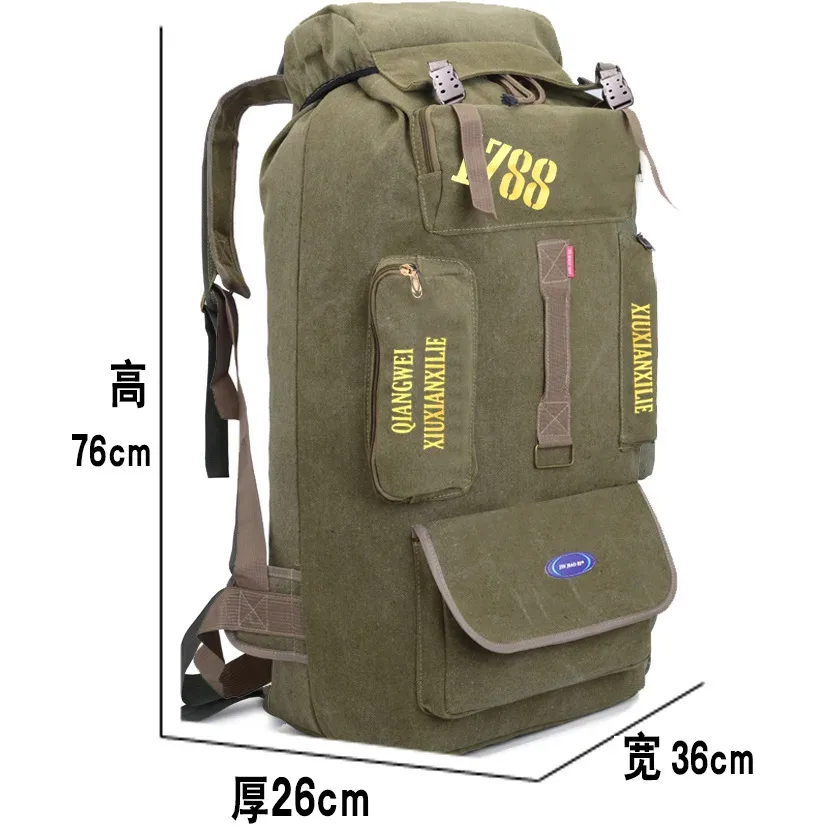 sac à dos en toile grande capacité 100l, sac à dos de voyage, de camping, de plein air, à double bandoulière, respirant, résistant à l'usure, style streetwear, unisexe
