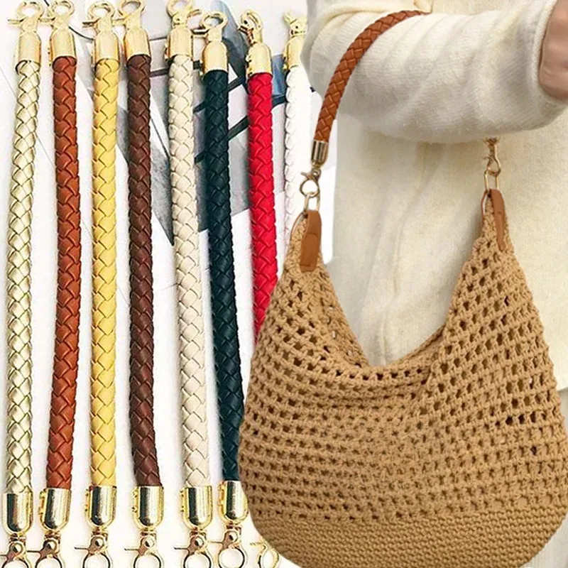 2/1 pièces 30cm en cuir pu tressé sac à bandoulière sangle sac poignées courtes bricolage remplacement sac à main poignée pour sac à main ceinture accessoires