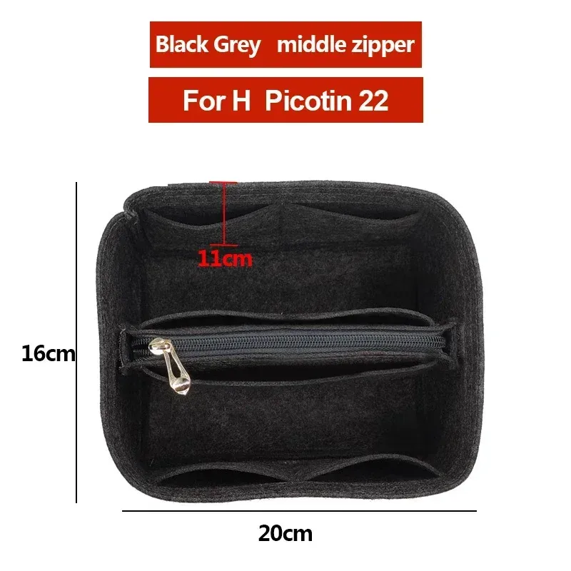 organisateur insérer sac de rangement intérieur feutre sac à main shaper stockage cosmétique insérer sac à main avec fermeture éclair adapté pour h picotin 18 22