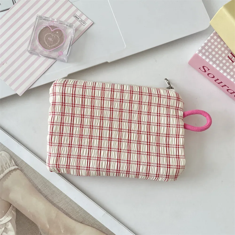 petit plaid voyage cosmétique rouge à lèvres clé carte câble de données sac de rangement portable femmes maquillage sacs à main portefeuille pochette sacs organisateur