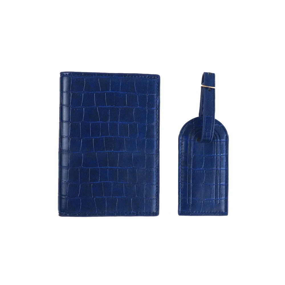 ensemble d'étiquettes de bagages et porte-passeport en cuir pu à motif crocodile personnalisé pour accessoires de bagages