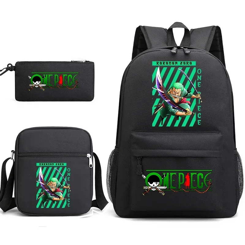 ensemble de sacs à dos graphiques one piece zoro pour enfants et adolescents avec sac à bandoulière et trousse à crayons