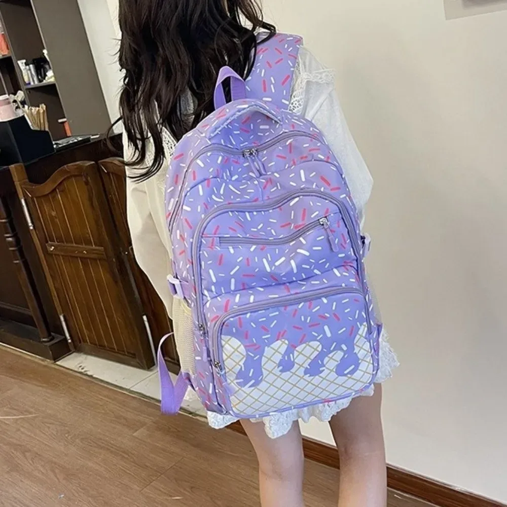 ensemble de sacs à dos en tissu oxford imprimé crème glacée avec trousse à crayons, sac à dos de grande capacité avec sac bandoulière et sac fourre-tout assorti.