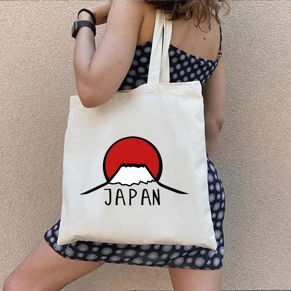 sac fourre-tout en toile à bandoulière pour le shopping, motif maneki neko, chat porte-bonheur japonais mignon, style mont fuji, style japonais, geisha de kyoto, tokyo japon