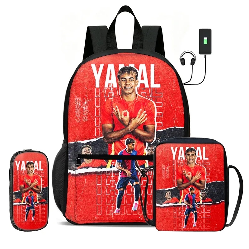 sac à dos scolaire pour enfant, sac à dos de sport de football avec sac à bandoulière, trousse à crayons, ensemble de 3 sacs l-lamin yamal, sac à dos de star du football