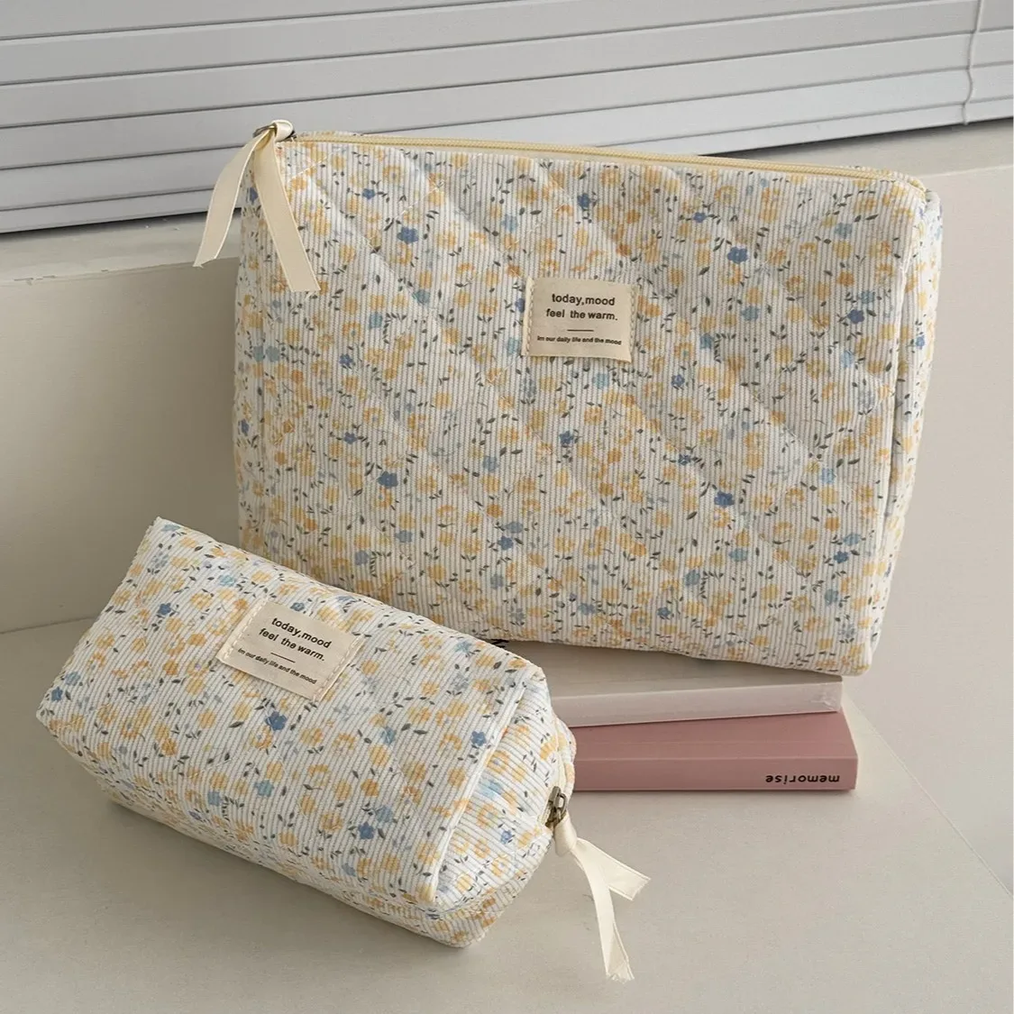 sacs de rangement pour cosmétiques en velours côtelé à motifs floraux vintage, sacs à main portables rétro pour femmes, étui de maquillage simple pour femme, pochette.