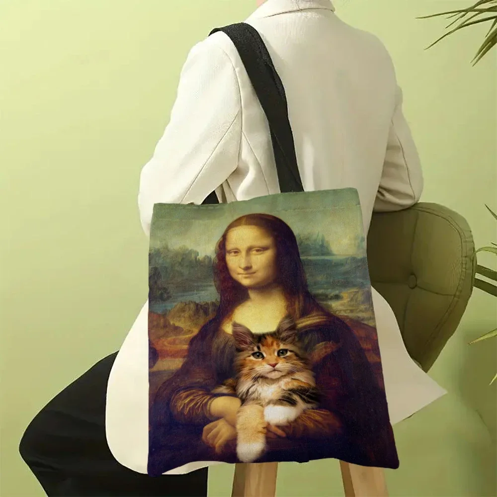 sac en toile imprimé la série van gogh, sac à bandoulière léger, sac de shopping polyvalent, sac à main de support