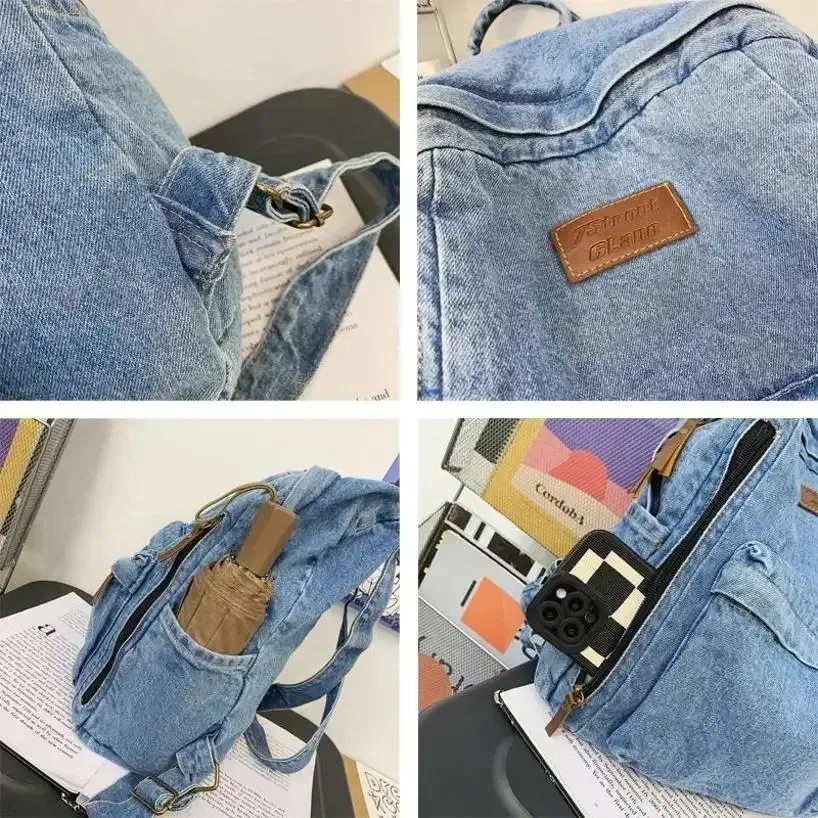 1 pièces à la mode nouveau style simple et tendance sac à dos grande capacité durable sac en denim sac étudiant