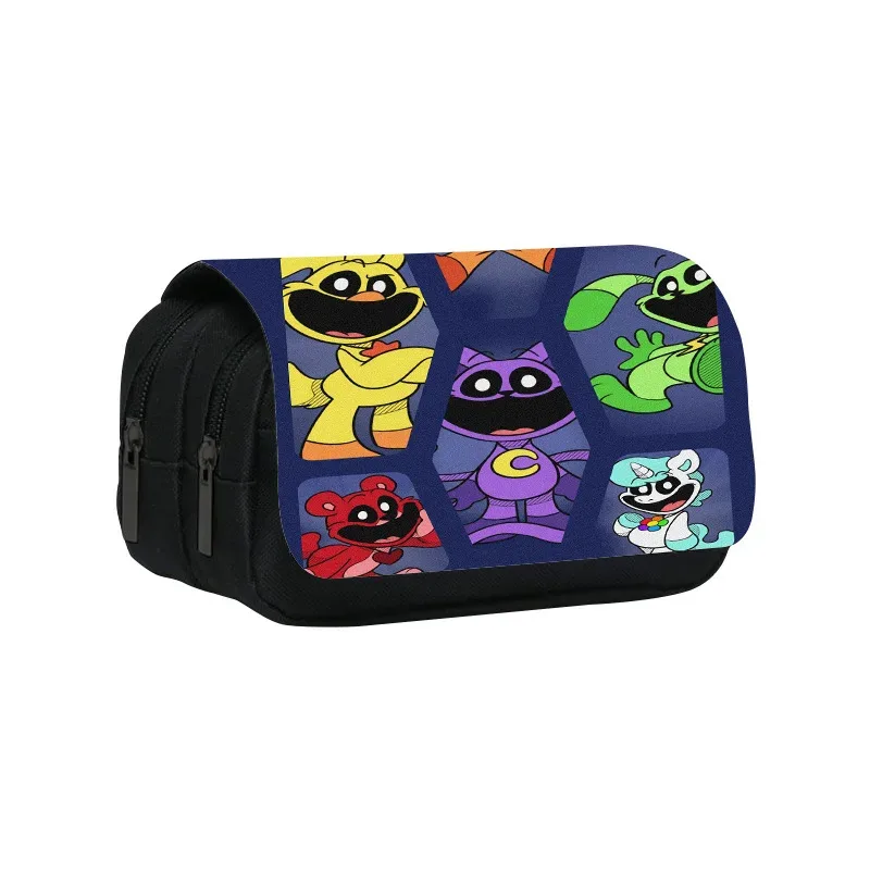 trousse à crayons double couche, créatures souriantes, 22cm/8.7 pouces, sac à stylos d'école pour étudiants, grand rangement, boîte à crayons, cadeau scolaire