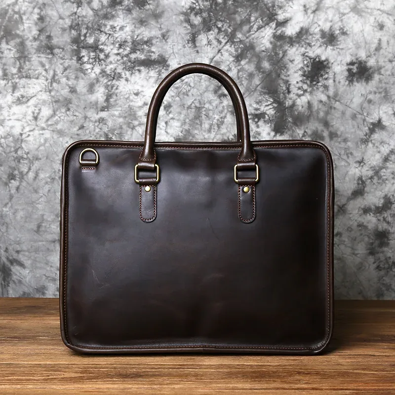 nzpj porte-documents en cuir pour hommes sac à main rétro couche supérieure en peau de vache pochette d'ordinateur sac à bandoulière en cuir de cheval fou sac de luxe