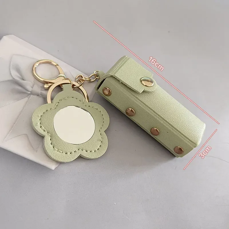 pochette de rouge à lèvres en cuir portable, porte-clés, breloque de sac, housse de protection créative avec miroir, sac à dos, décoration cadeau