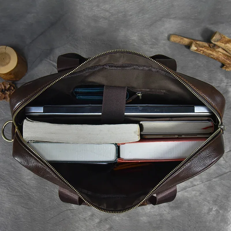 porte-documents en cuir véritable pour ordinateur portable 15.6 pouces, sac à main en peau de vache pour hommes, sac à bandoulière en cuir