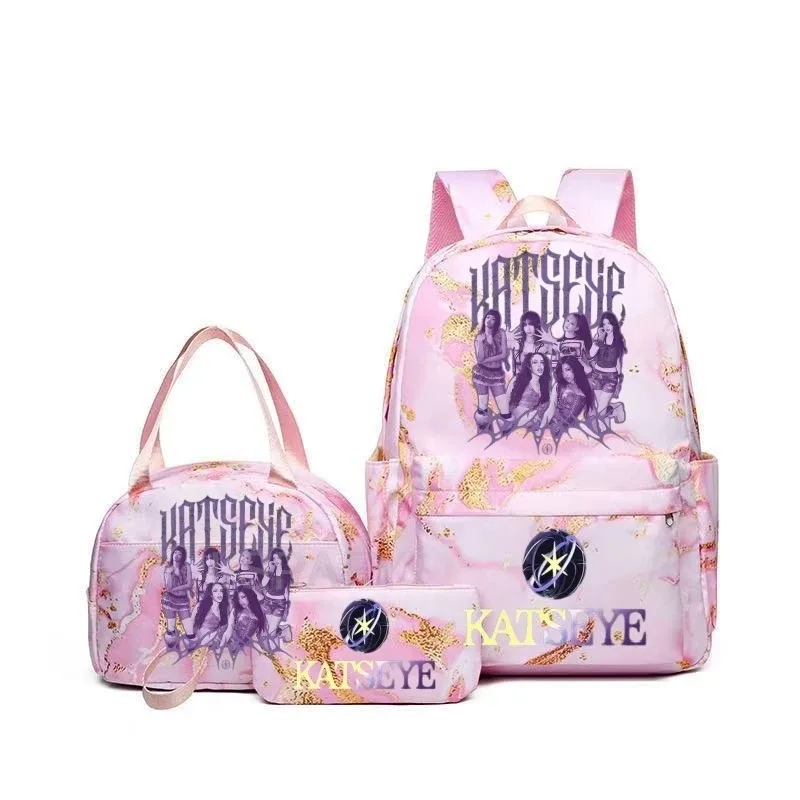 sac à dos grande capacité imprimé katseye amusant, léger, pour l'école, les voyages, décontracté, pour femmes et filles, avec compartiment pour stylos et sac à déjeuner