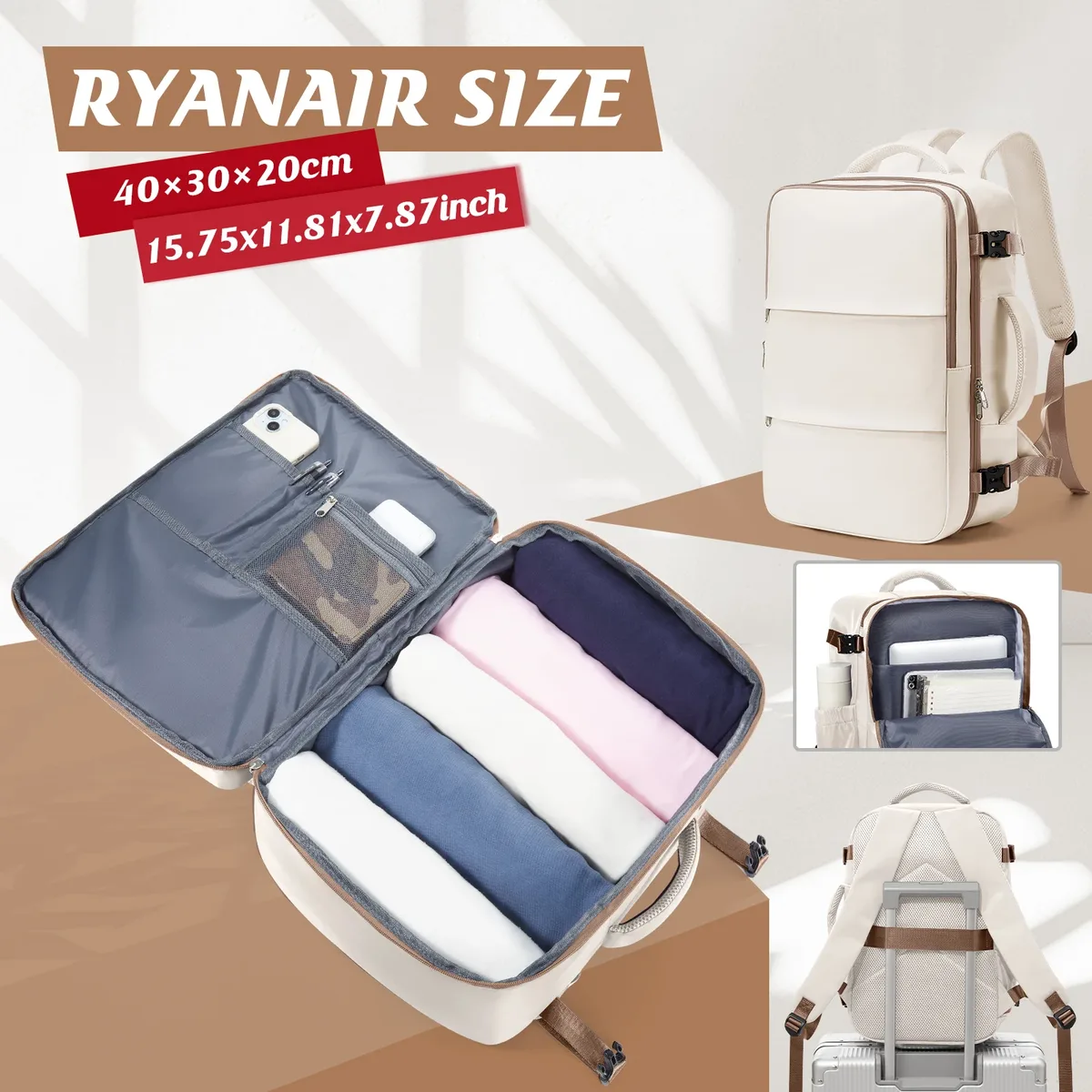 ryanair sac de cabine d'avion 40x30x20 sac à dos de voyage, bagages à main sacs de voyage sac pour ordinateur portable d'affaires femmes hommes sac à dos sac de travail