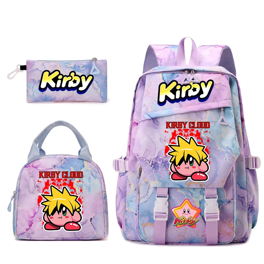 ensemble de sacs à dos pour étudiantes avec imprimé kirby, sac à déjeuner et trousse à crayons, sac à dos scolaire léger