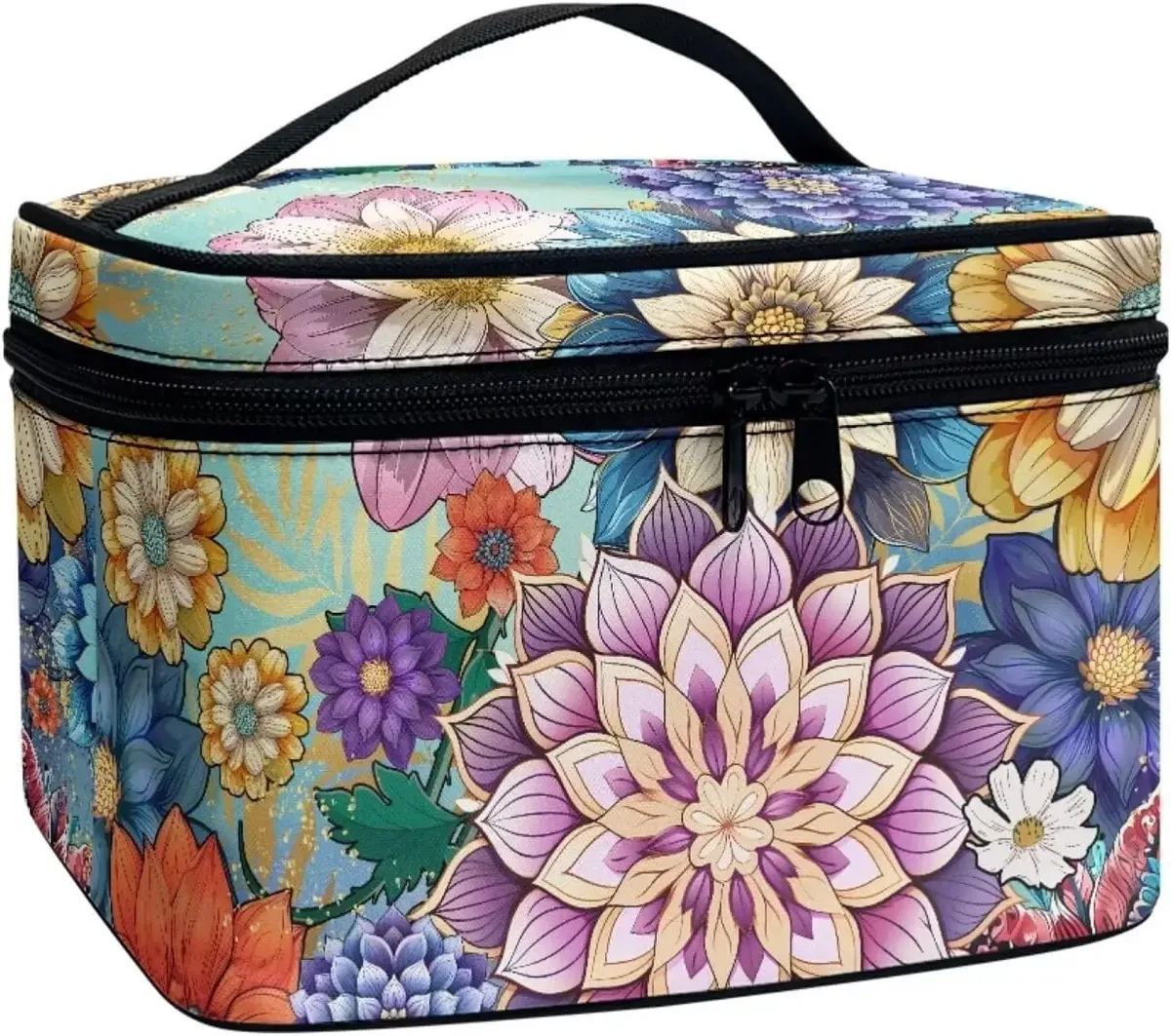 bronwn-trousse de maquillage portable avec fermeture à glissière, sac de toilette, fourre-tout pour cosmétiques, poudres imprimées, rétro, salle plus lente