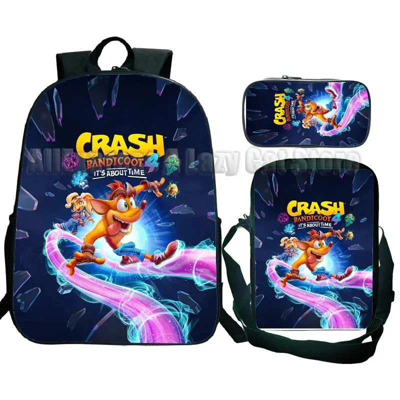 sac à dos crash bandicoot on the run 3 pièces pour élèves du primaire et du secondaire, sac à dos de dessin animé avec sac à bandoulière mochila