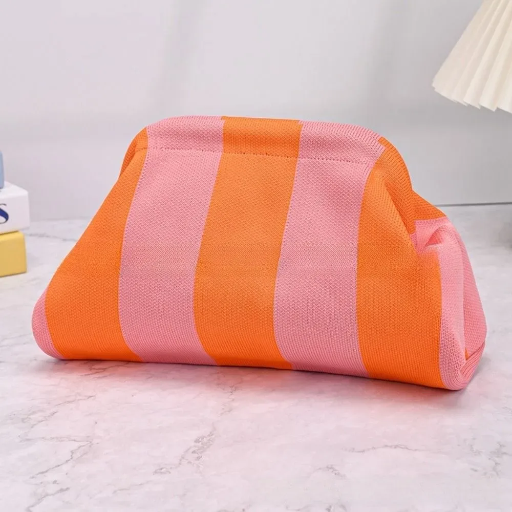 trousse de maquillage portable à fermeture à ressort, rayures colorées, grande capacité, multi-usages, sac de 