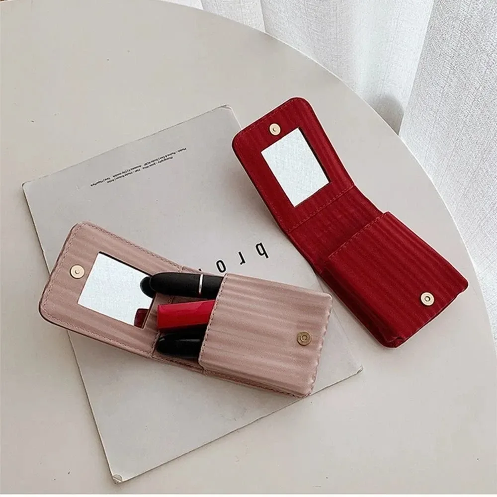 pochette à rouge à lèvres en cuir pu avec miroir, mini trousse de rangement pour cosmétiques, sac de rangement pour rouges à lèvres, trousse de maquillage