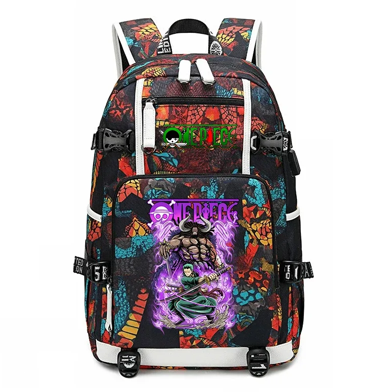 sac à dos d'école imprimé one piece zoro, sac à livres de grande capacité pour étudiants, pour enfants et adolescents