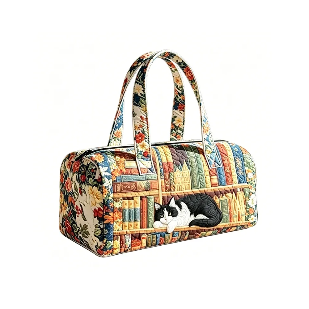 Sac matelassé floral vintage style bohème pour femme, sac de voyage artistique pour Halloween, sac de week-end pour amoureuses des animaux, sac de nuit