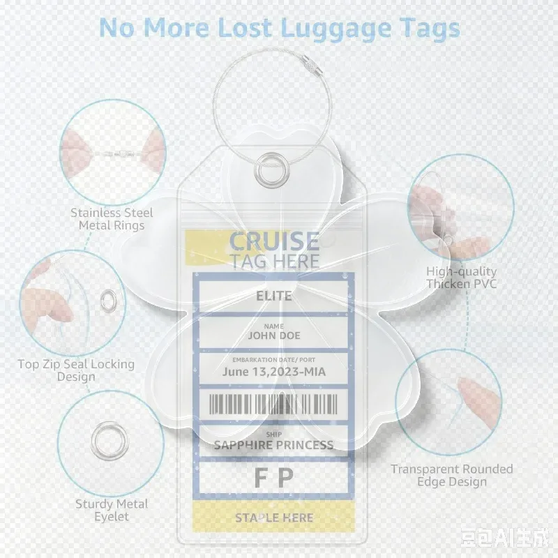 étiquette de bagage multifonctionnelle pour bateau de croisière, boucles en fil d'acier, porte-carte d'identité vertical en pvc transparent, étanche, étiquette de voyage, 5 pièces