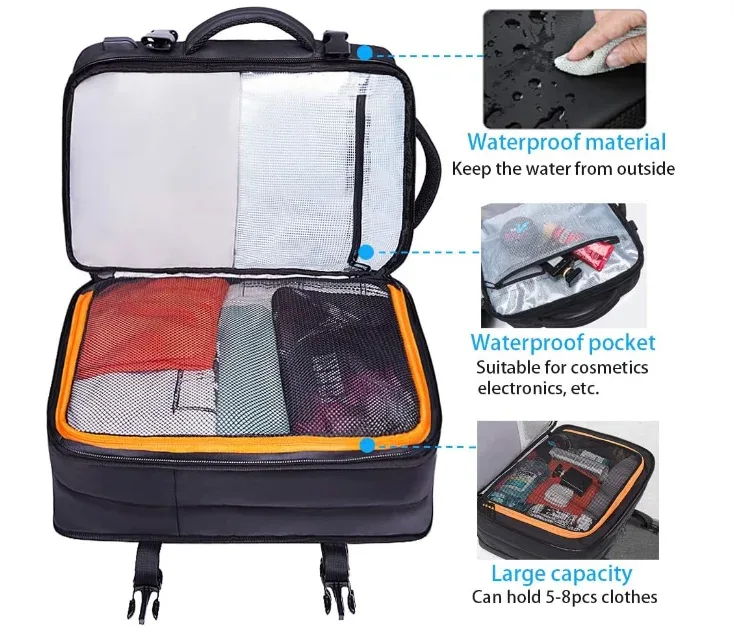 bange hommes sac à dos à main 45l 37l extensible hommes sacs à dos de voyage sac de jour porte-documents collège 17.3 "sac à dos pour ordinateur portable